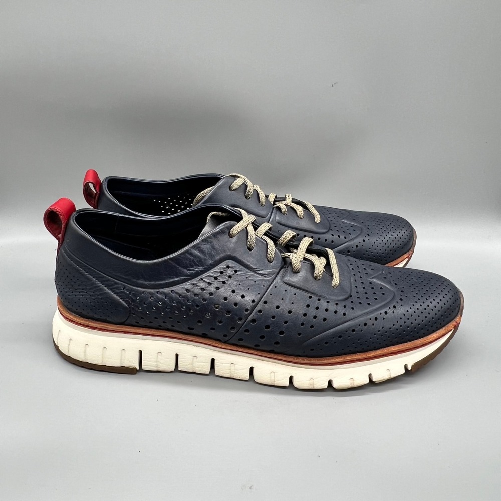 Cole Haan Shoes Men 13 Blue Leather Perforated ZeroGrand Wingtip Oxford Sneakers